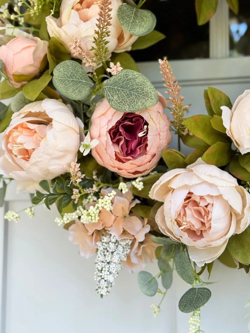 Champagne & Pink Peony Grapevine Wreath